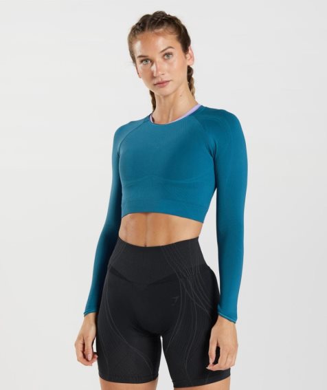 Women's Gymshark Apex Seamless Cropped Tops Blue | CA 01NAD8